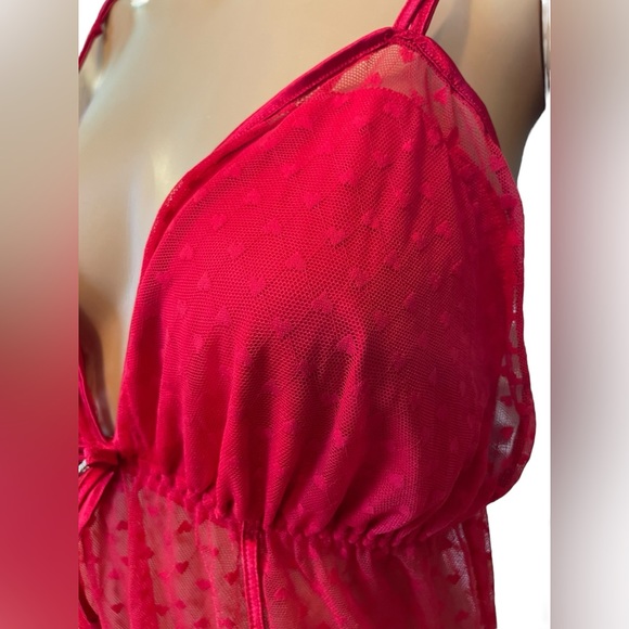 Delta Burke Plus Size Red Sheer Romantic Coquette Heart Print Lingerie Min Dress - Picture 3 of 8